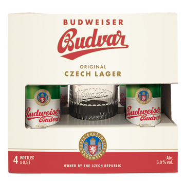 Набір подарунковий пиво світле Budweiser 5% 0.5 л &times; 4 шт + кухоль Чехія 1081522 фото